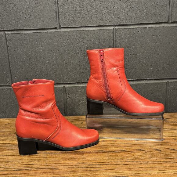 90s Y2K Vintage Naturalizer chunky Red Leather Square Toe Ankle Boots Women’s 6 - Picture 2 of 8